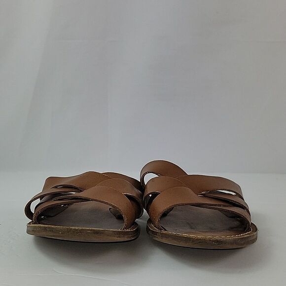 Madewell Boardwalk Woven Brown Leather Slide Women's Sandals - Picture 8 of 14